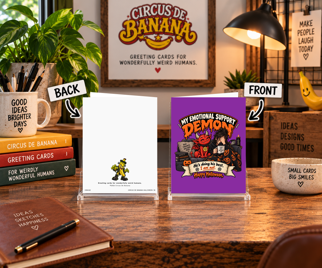 My Emotional Support Demon Funny Halloween Card